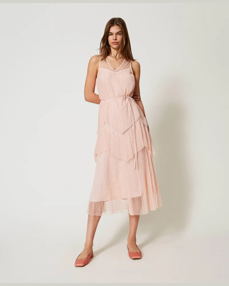 Twin-Set Kleider - Maxikleid aus Tüll mit Plisseevolants, Cupcake Pink, Größe Cupcake