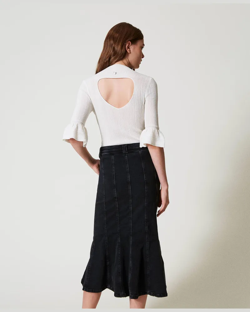 Actitude by Twinset Röcke - Jeansrock mit Falten, Denimschwarz, Größe Denimschwarz