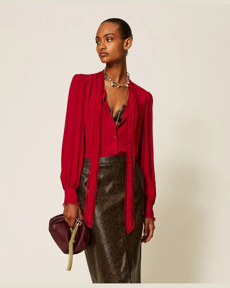 Twin-Set Hemdbluse aus Crêpe de Chine mit Schleife Bloody