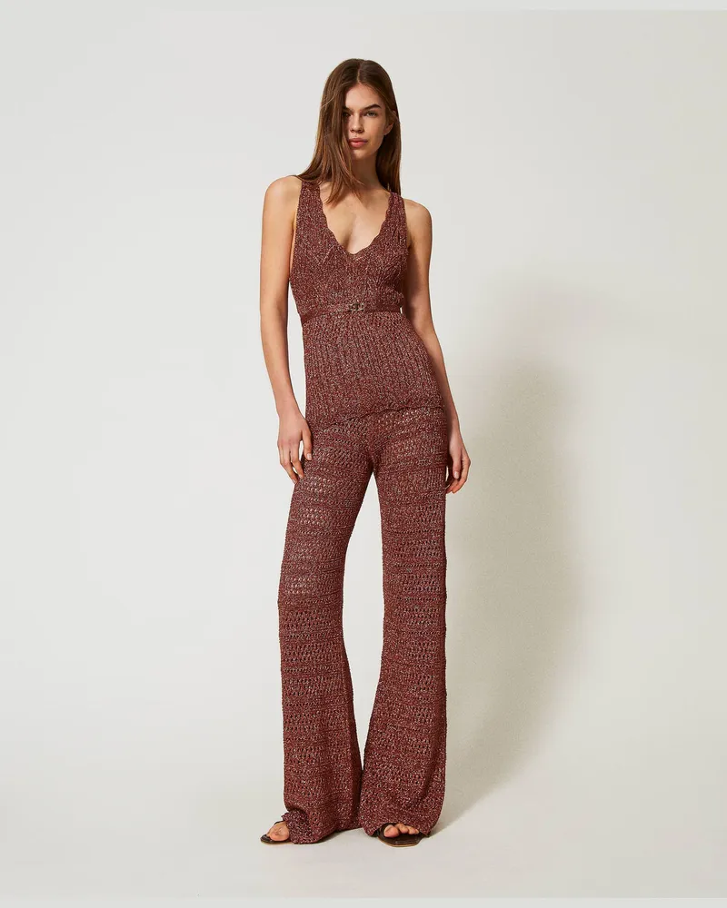 Twin-Set Hosen - Palazzohose aus Gestrick mit Lurex, Amber Brown Lurex, Größe Amber