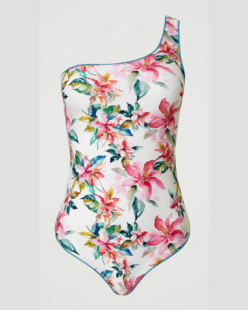 Twin-Set Bademode - Einschultriger Badeanzug mit Blumen, Blumenprint Perlmutt / Multicolor, Größe Blumenprint