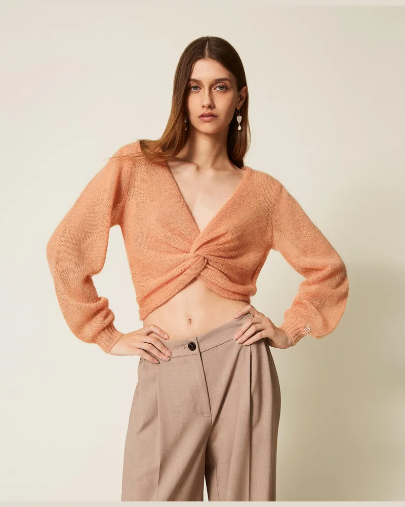 Twin-Set Pullover - Schulterwärmer aus Gestrick aus Mohairmischung, „Toasted Nut"-Braun, Größe „toasted