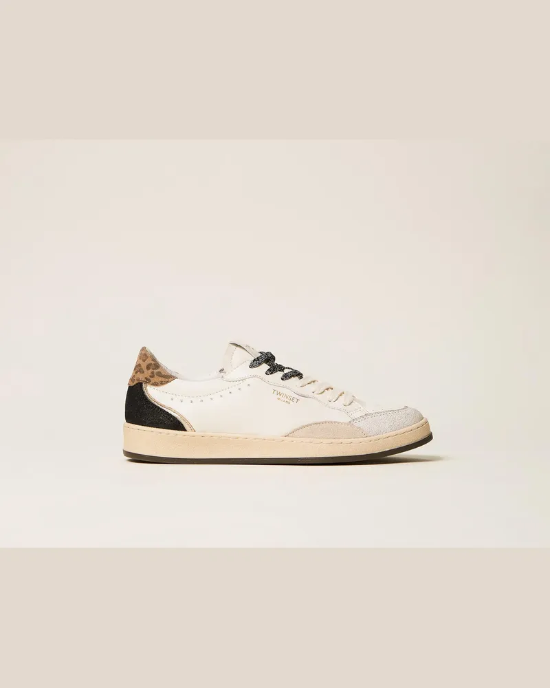 Twin-Set Ledersneaker mit Logo und Metallic-Details Zweifarbig