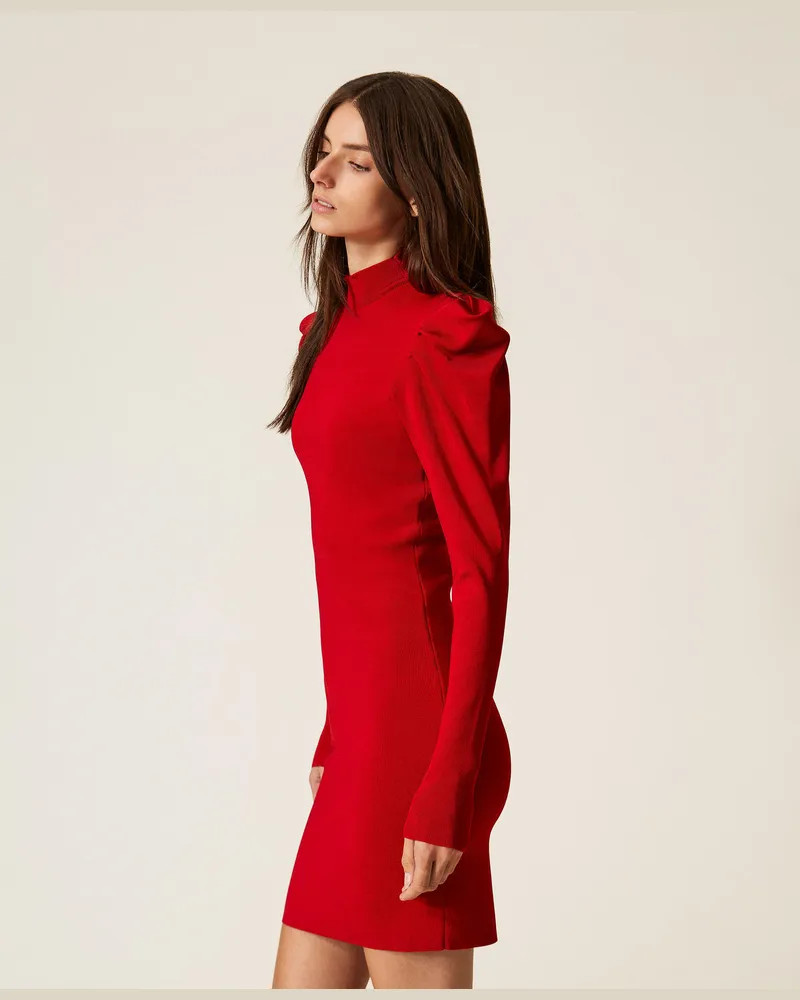 Actitude by Twinset Kleider - Kurzes Strickkleid mit Raffung, Kirsch Rot, Größe Kirsch