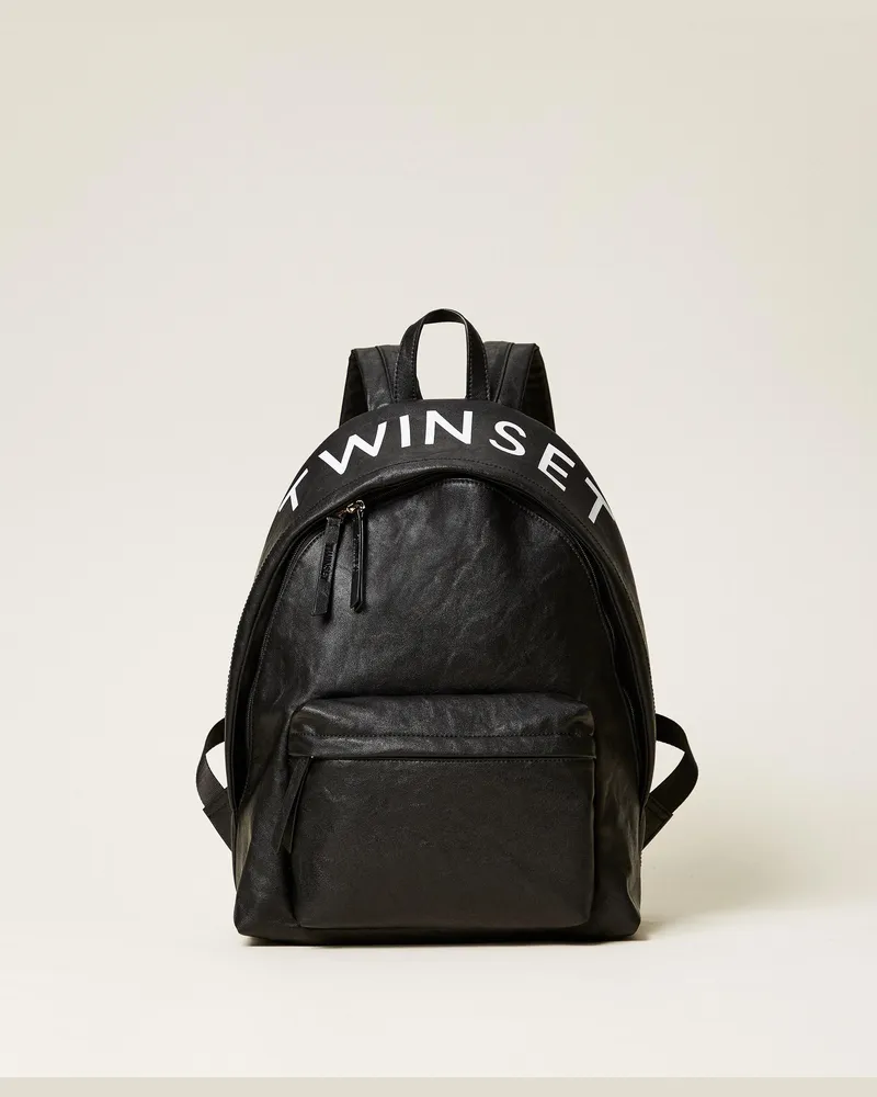 Twin-Set Rucksack mit Logo und Tasche, Damen, Schwarz Schwarz