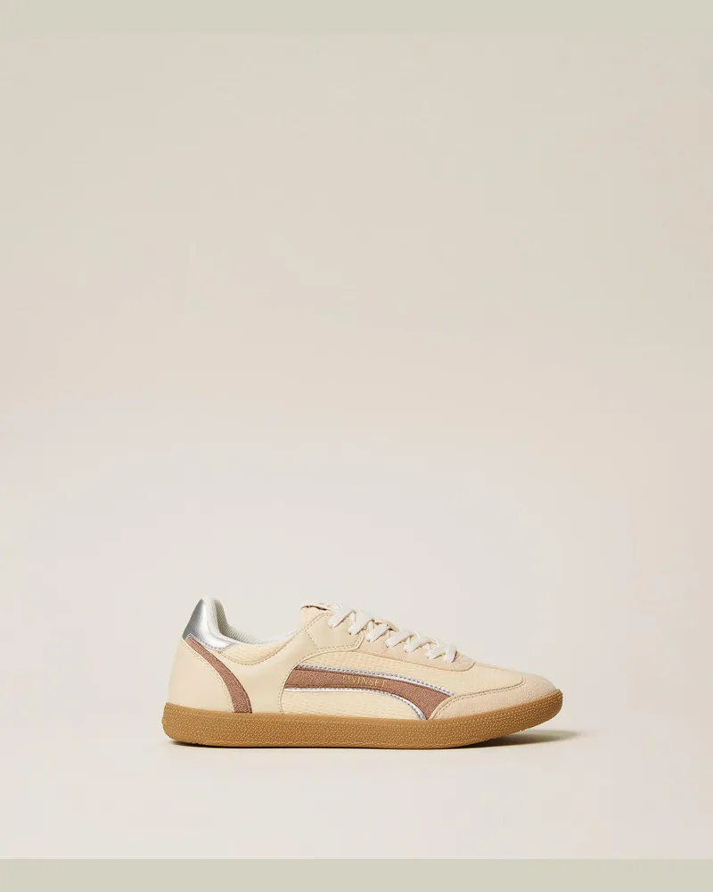 Twin-Set Schuhe - Sneakers mit kontrastierenden Einsätzen, Zweifarbig Perlmutt/Mocha Maus, Größe Zweifarbig