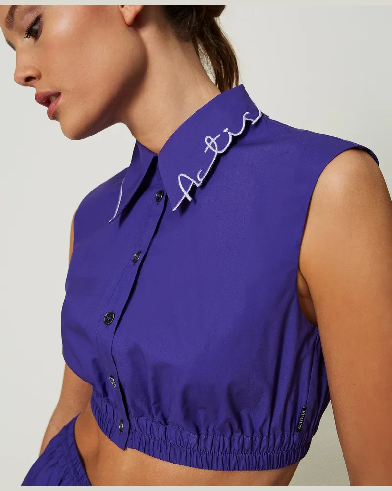 Actitude by Twinset Hemden - MYFO Cropped-Hemd aus Popeline mit Logostickerei, „Royal Purple"-Lila, Baumwolle, Größe „royal