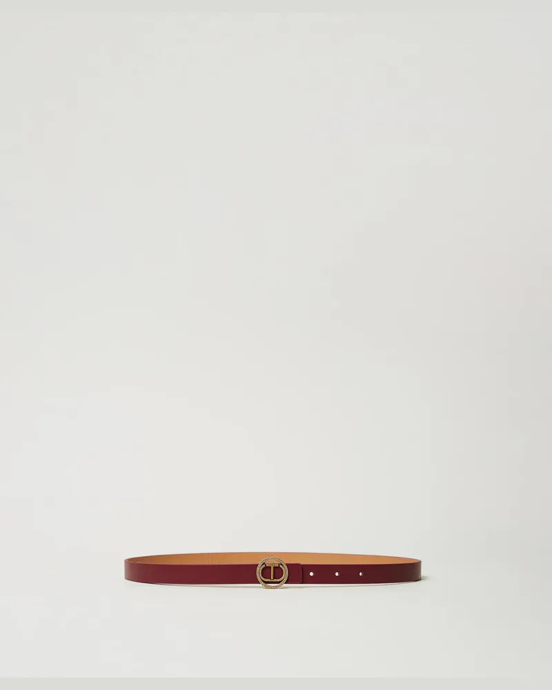Twin-Set Accessoires - Gürtel mit „Oval T"-Schnalle und Strass, „Red Plum"-Violett, Leder, Größe „red