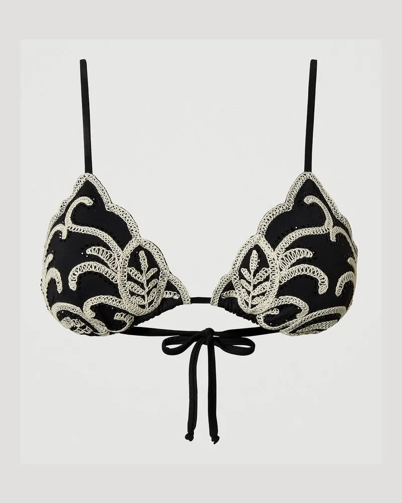 Twin-Set Bademode - Triangel-Bikinitop mit Stickerei und Strass, Zweifarbig Schwarz / Perlmuttweiß, Größe Zweifarbig