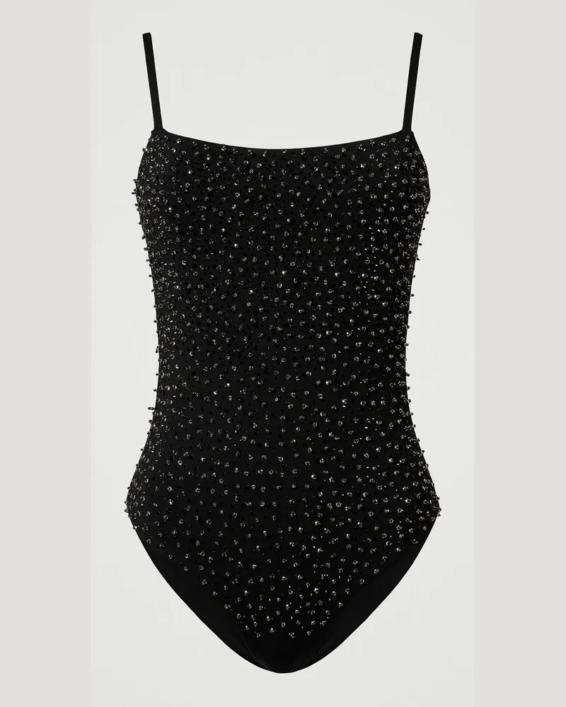 Twin-Set Bademode - Badeanzug mit Stickereien, Schwarz, Strass, Größe Schwarz