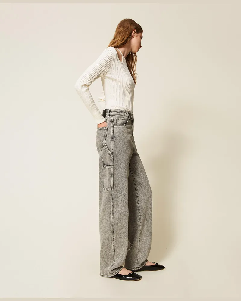 Actitude by Twinset Wide-Leg-Jeans mit Animaldessin, Denim Animalprint, Größe Denim