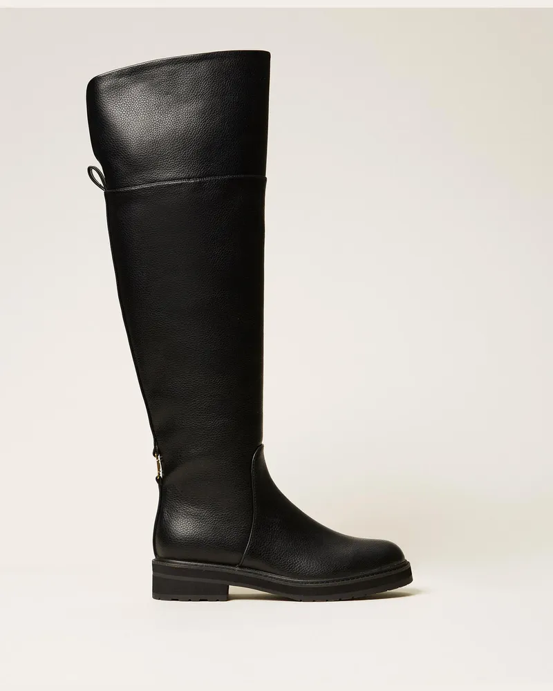Twin-Set Schuhe - Hoher Stiefel mit Logo, Schwarz, Größe Schwarz