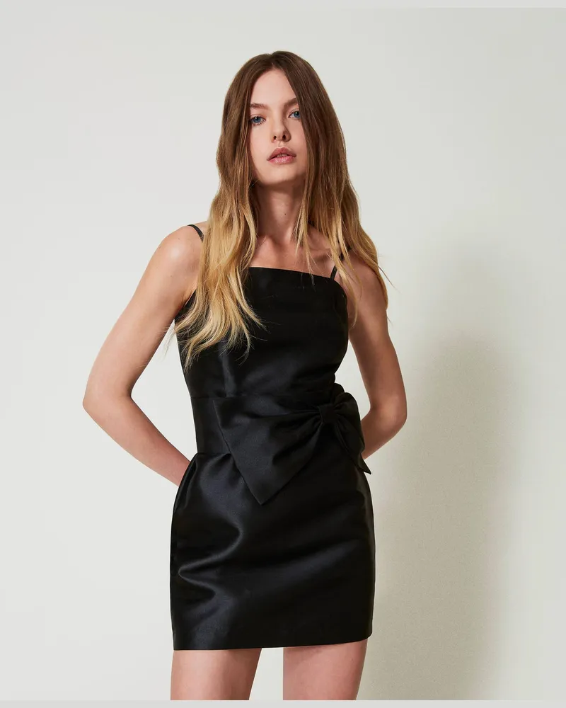 Actitude by Twinset Kleider - Kurzes Kleid aus Mikado-Twill mit Schleife, Schwarz, Größe Schwarz