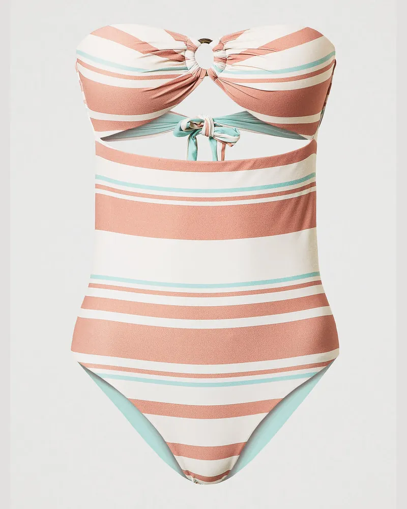Twin-Set Bademode - Badeanzug mit Logostreifen, Streifen Almond Beige / Green Marine / Amber Brown, Gestreift, Größe: 4-B 