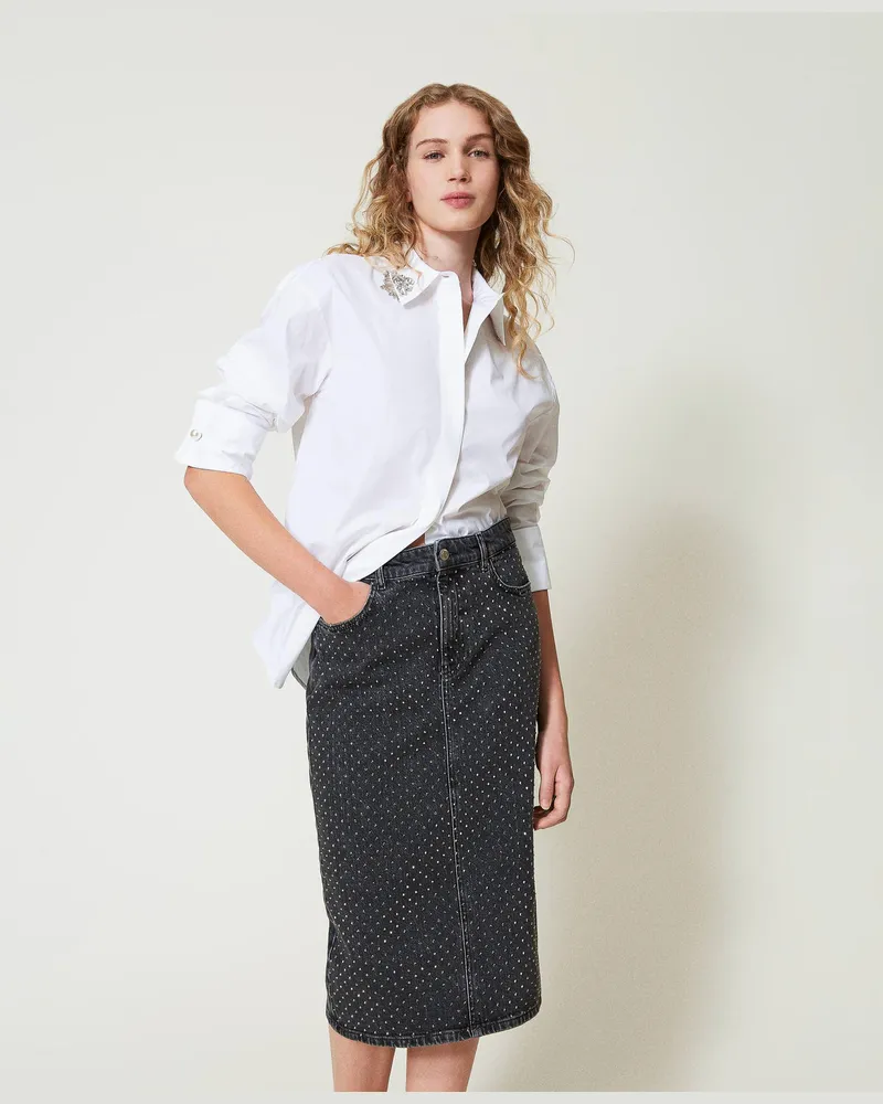 Actitude by Twinset Röcke - Midi-Jeansrock mit Strass, Denimschwarz, Größe: S 