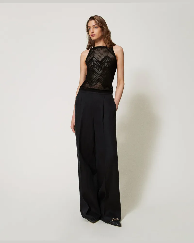 Twin-Set Tops - Top aus Jacquard-Strick, Schwarz, Größe Schwarz