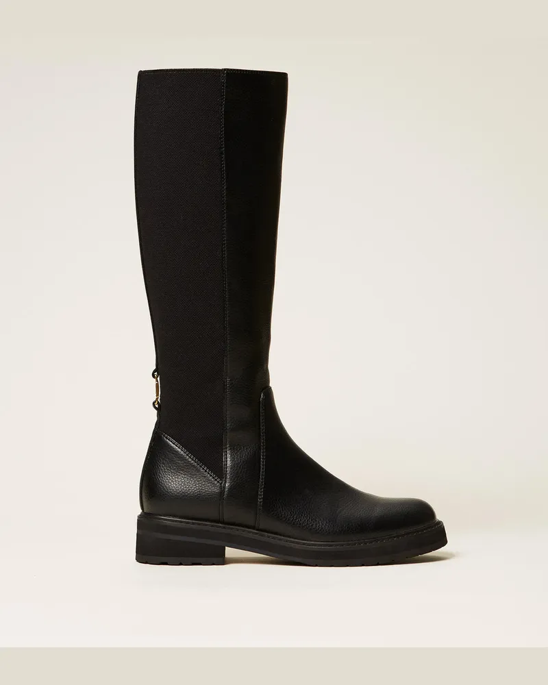 Twin-Set Schuhe - Hoher Stiefel mit elastischem Einsatz, Schwarz, Größe Schwarz