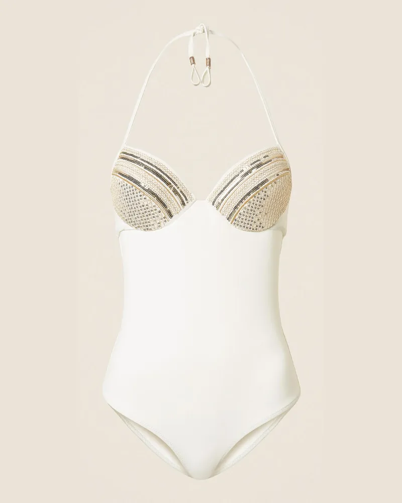 Twin-Set Bademode - Push-up-Badeanzug mit Pailletten, Mattweiß, Paillettes, Größe Mattweiß