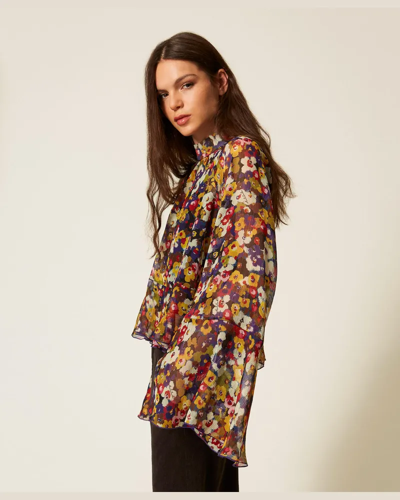 Actitude by Twinset Blusen - Bluse aus recyceltem Krepon mit Print, Print Winter Bouquet, Mit Blumen, Größe Print