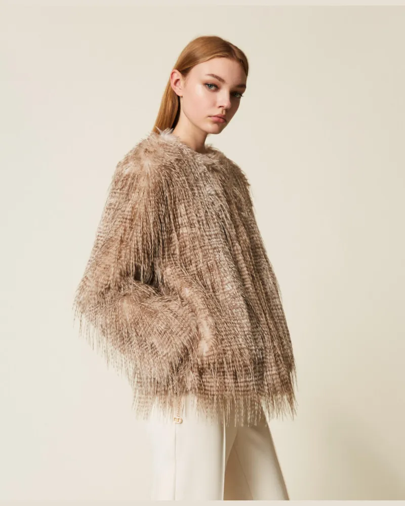 Actitude by Twinset Jacken und Outerwear - Jacke aus bedrucktem Pelzimitat, Shaded Toasted Coconut, Größe Shaded