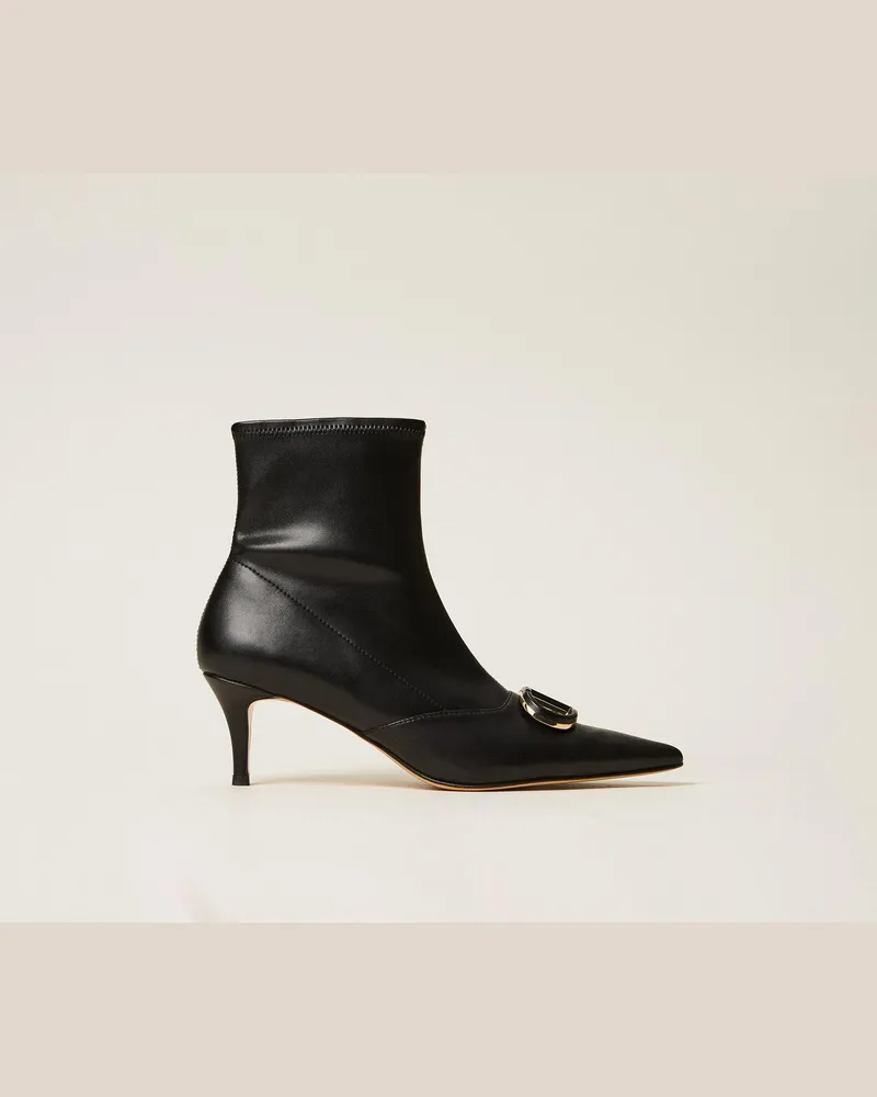 Twin-Set Schuhe - Stiefelette mit Oval T, Schwarz, Größe Schwarz