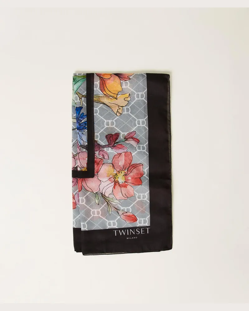 Twin-Set Accessoires - Tuch mit Printmotiv aus Logos und Blumen, Flowers-Print Schwarz, Mit Blumen, Einheitsgröße Flowers-print
