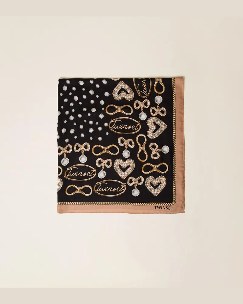 Twin-Set Tuch mit Bijoux-Print, Damen, Schwarz Schwarz