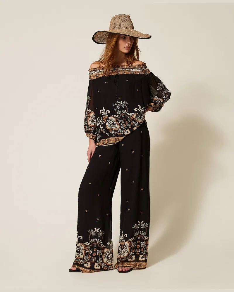 Twin-Set Bademode - Bluse aus bedrucktem Georgette, Print Foulard Schwarz, Größe Print