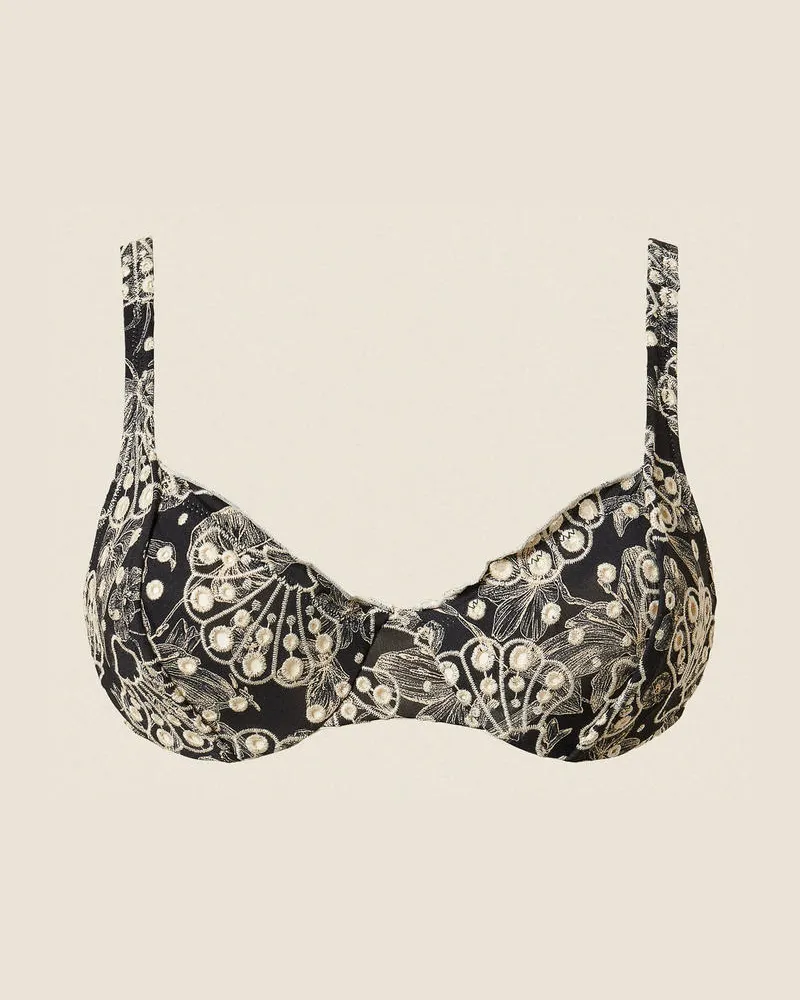 Twin-Set Bademode - Bügel-Bikinitop mit Stickerei, Print Toile De Jouy Schwarz/Vanilleweiß, Größe Print