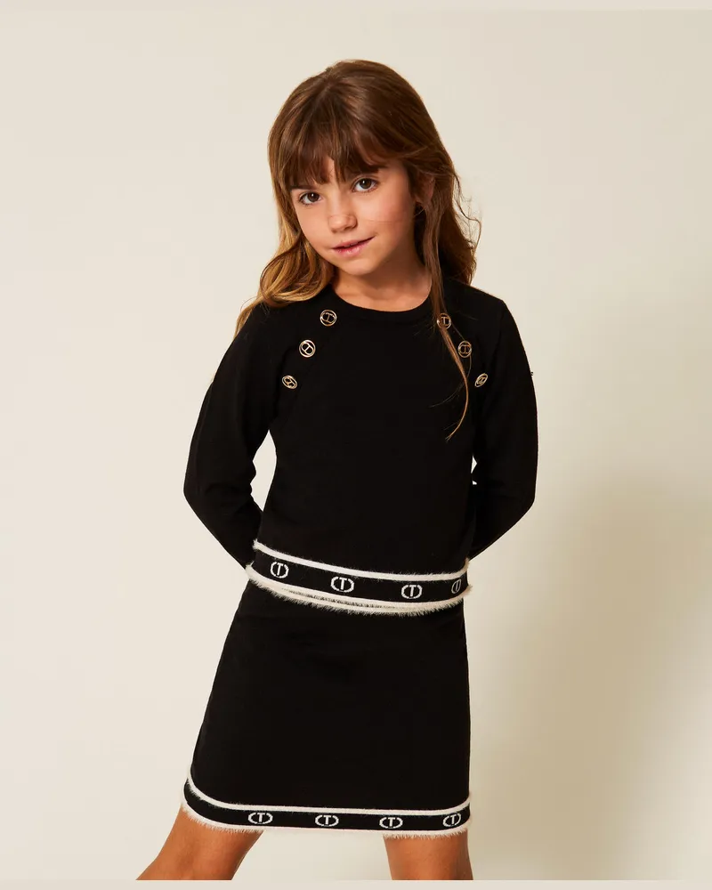 Twin-Set Röcke - Mini-Strickrock mit Oval Ts, Zweifarbig Schwarz / Off White, Größe Zweifarbig