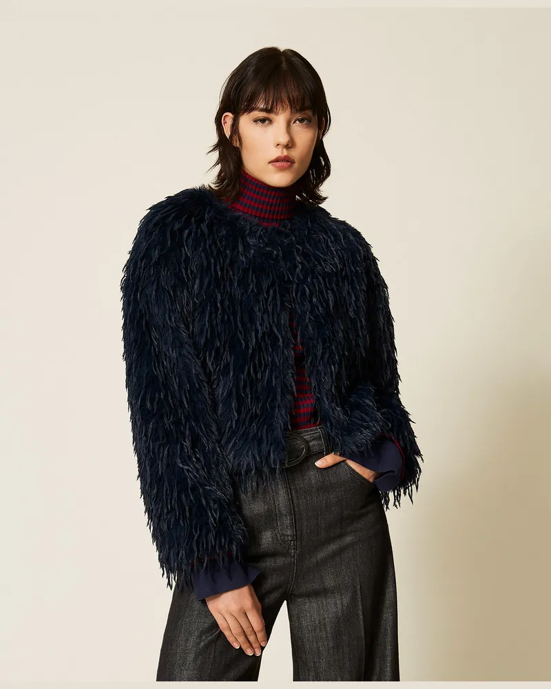 Twin-Set Kurzjacke aus Kunstpelz, Damen, Blue Paint Blue