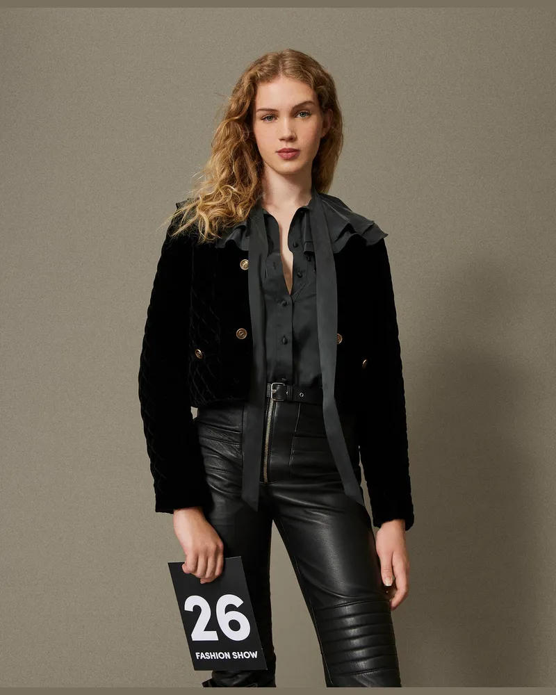 Twin-Set Jacken und Outerwear - Steppjacke aus Samt, Schwarz, Größe Schwarz