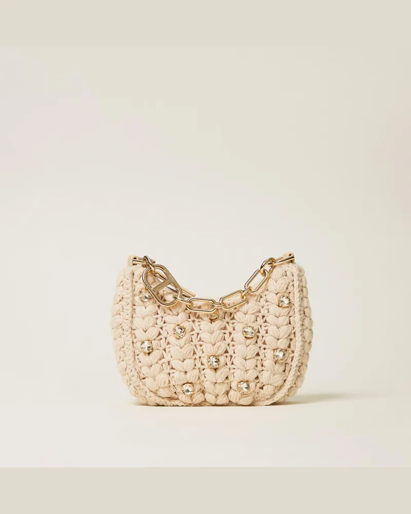 Twin-Set Taschen - Tasche „Croissant" in Häkelverarbeitung, "Parchment"-Beige, Einheitsgröße 