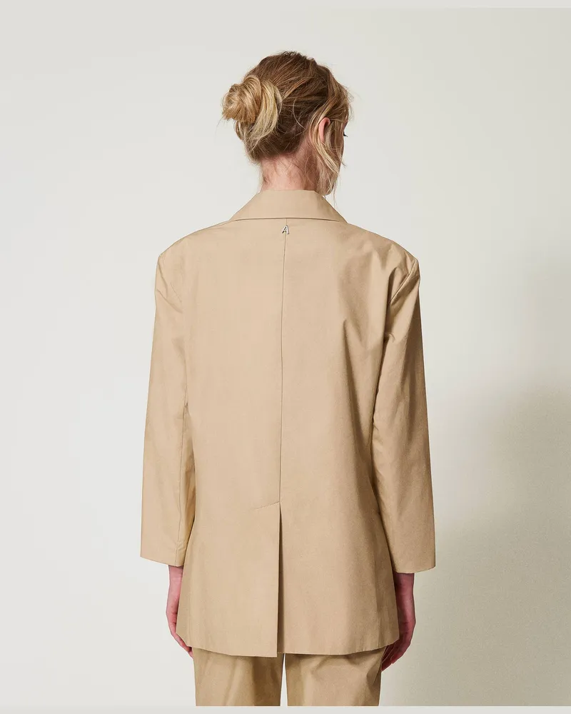 Actitude by Twinset Jacken und Outerwear - Zweireihiger Blazer aus Popeline, Incense, Baumwolle, Größe Incense
