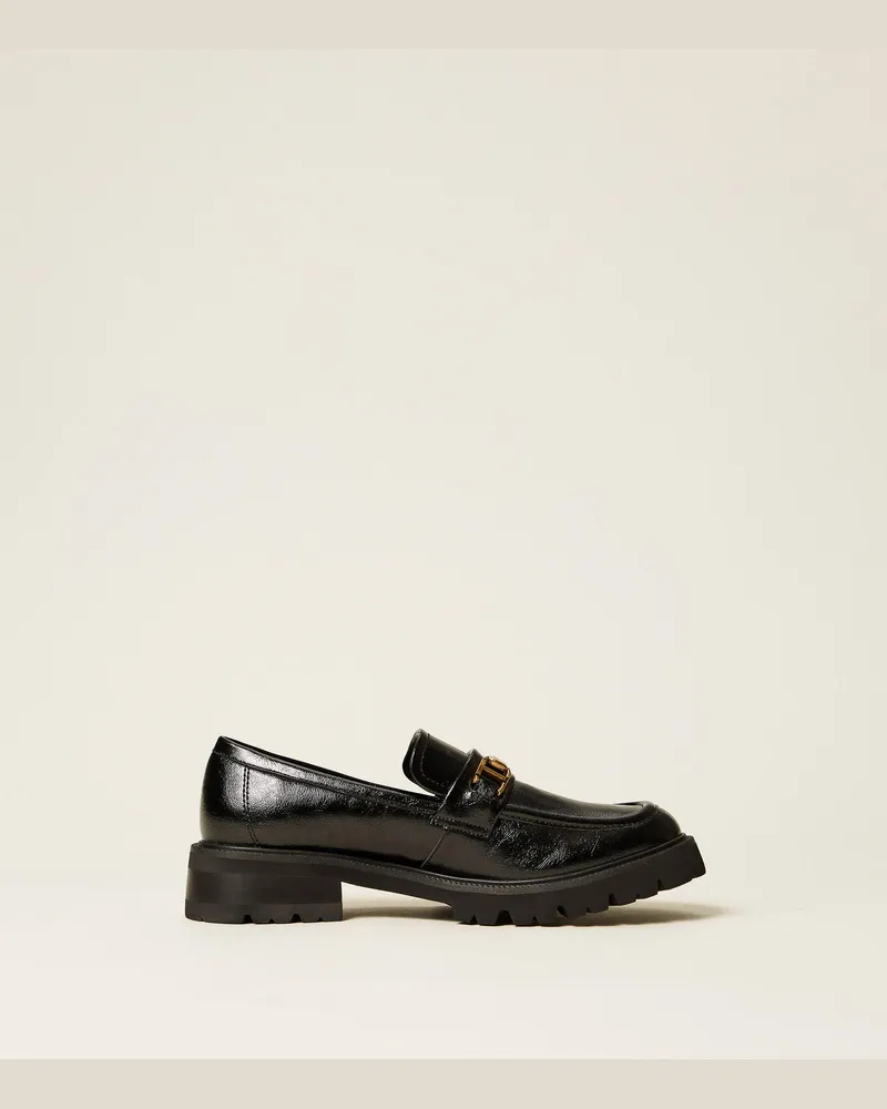Twin-Set Schuhe - Mokassin mit „Oval T"-Ziertrense, Schwarz, Größe Schwarz