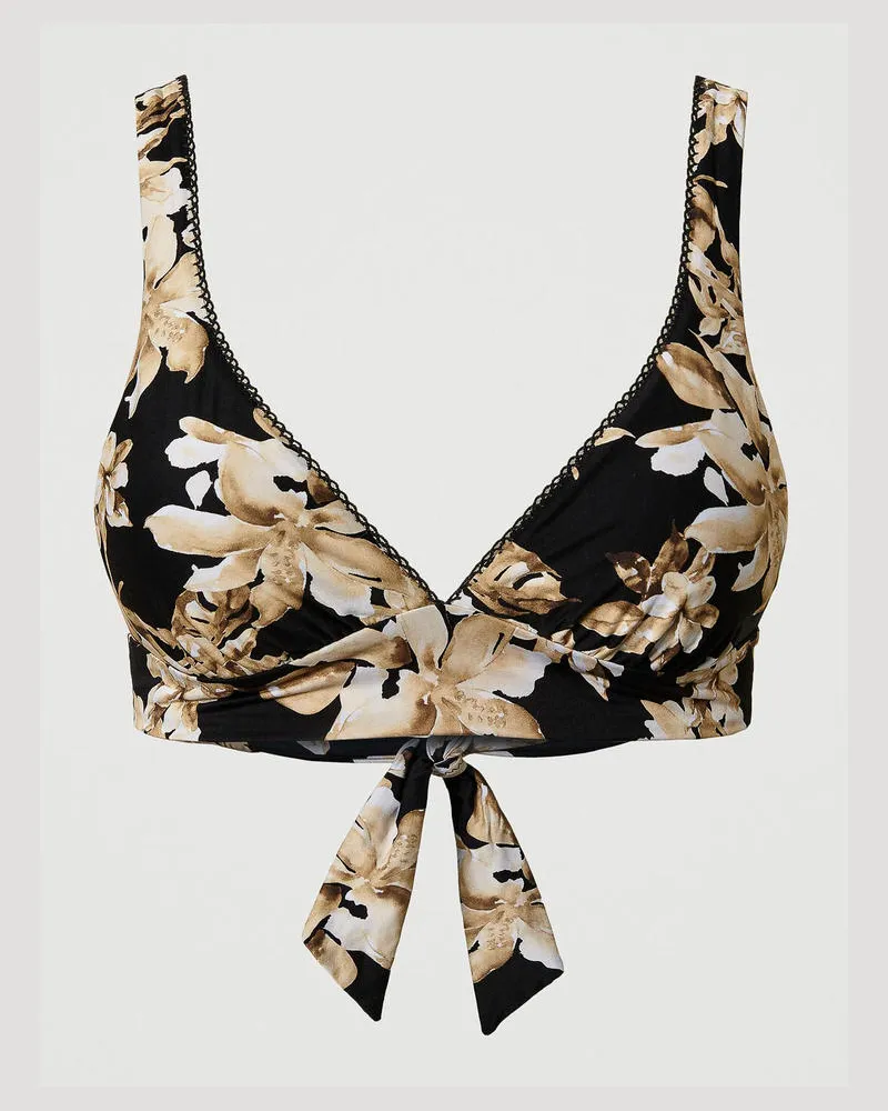 Twin-Set Bademode - Triangel-Bikinitop mit Blumenprint, Blumenprint Schwarz / Natural Beige, Größe Blumenprint