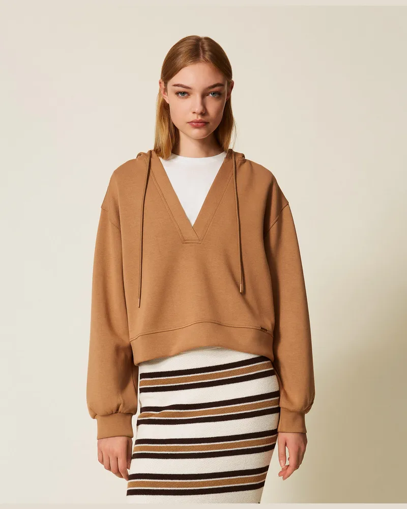 Twin-Set Sweatshirts und -jacken - Sweatshirt aus Scuba und Top, Zweifarbig Camel / Off White, Größe Zweifarbig