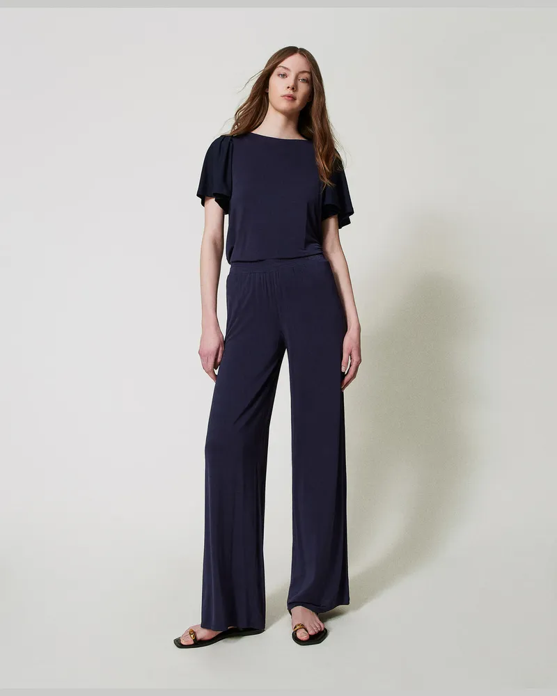 Twin-Set Bademode - Palazzohose aus Jersey, Klassisches Blau, Größe: XS 