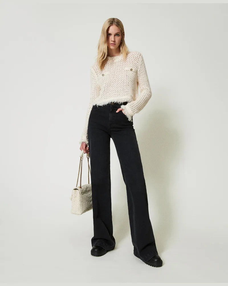 Twin-Set High-Waist-Jeans mit Flare-Fit, Denimschwarz, Größe: 33 