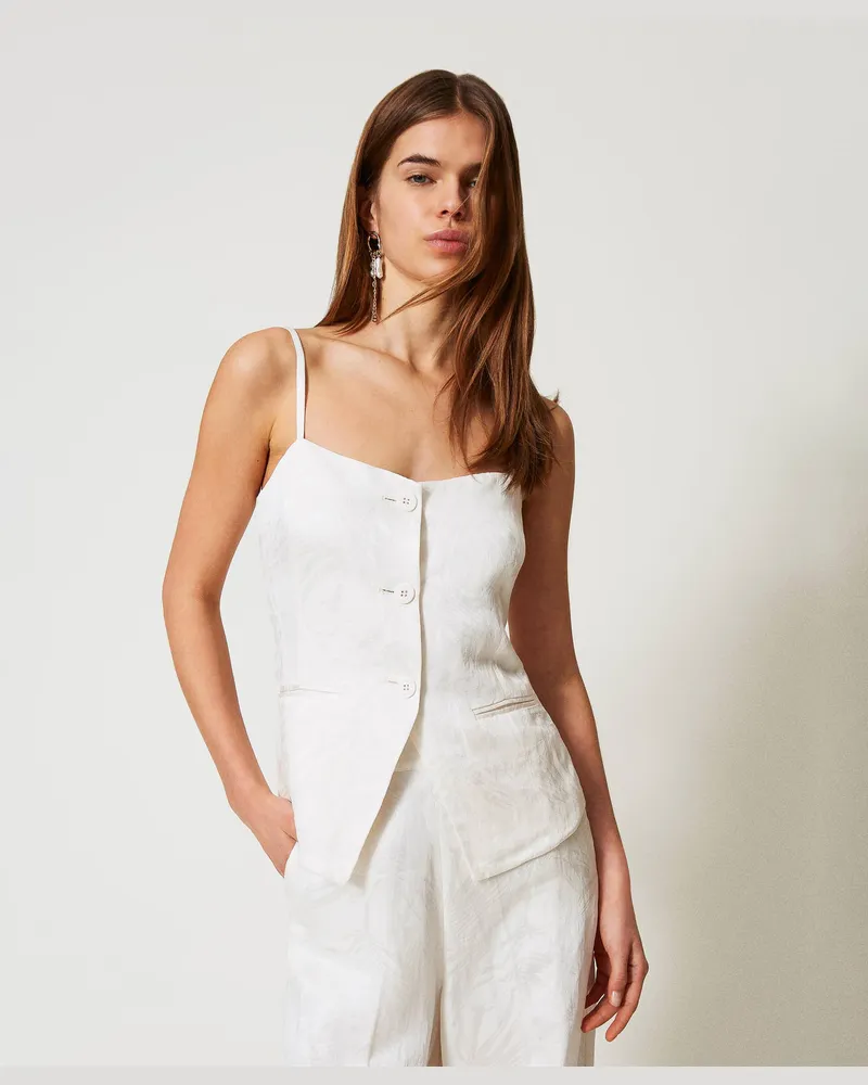 Twin-Set Tops - Figurbetontes Top aus Jacquardsatin, Weiß Schnee, Größe Weiß