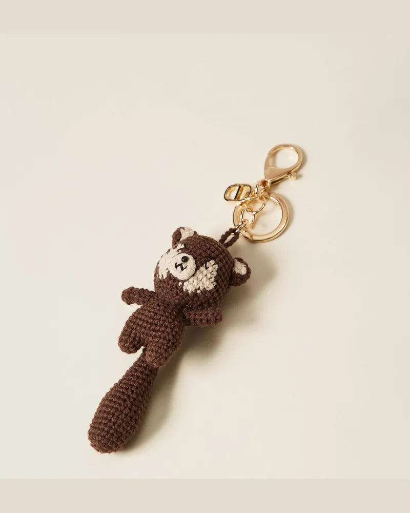 Twin-Set Accessoires - Charm-Schlüsselanhänger Eichhörnchen im Häkel-Design, Black Chocolate, Einheitsgröße Black