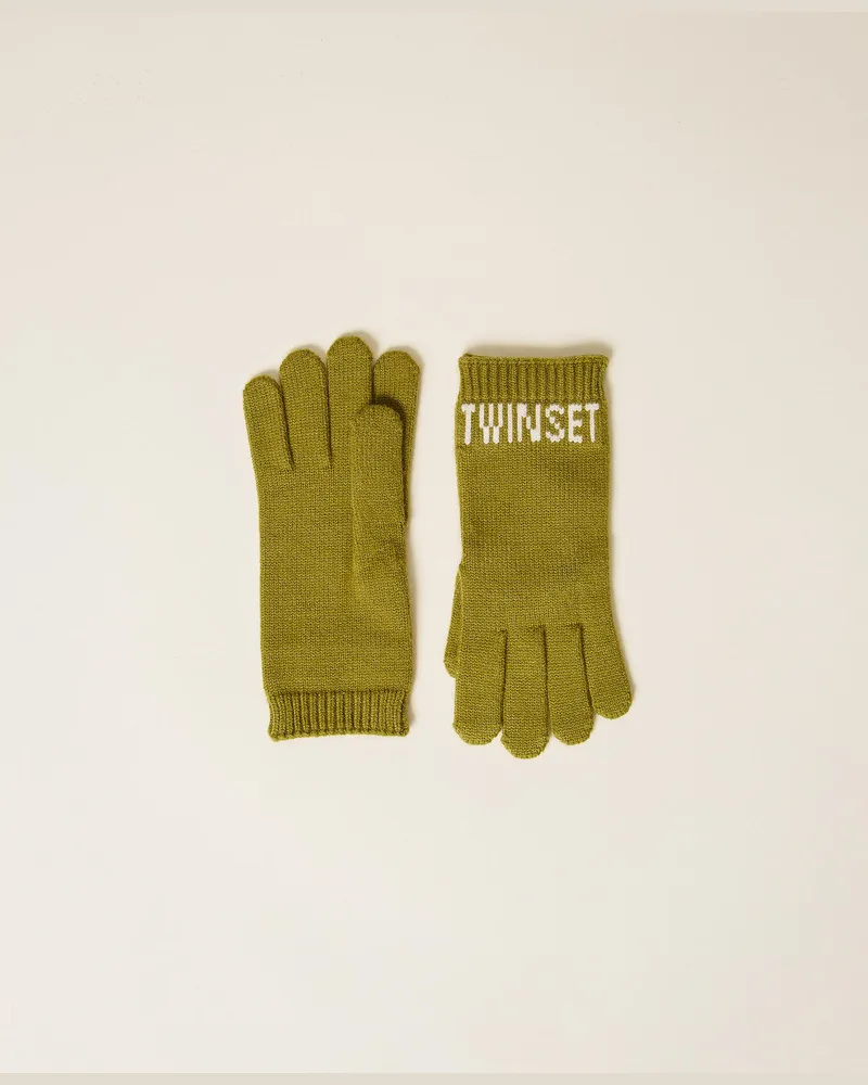 Twin-Set Accessoires - Strickhandschuhe mit Logo, Olive Oil, Größe Olive