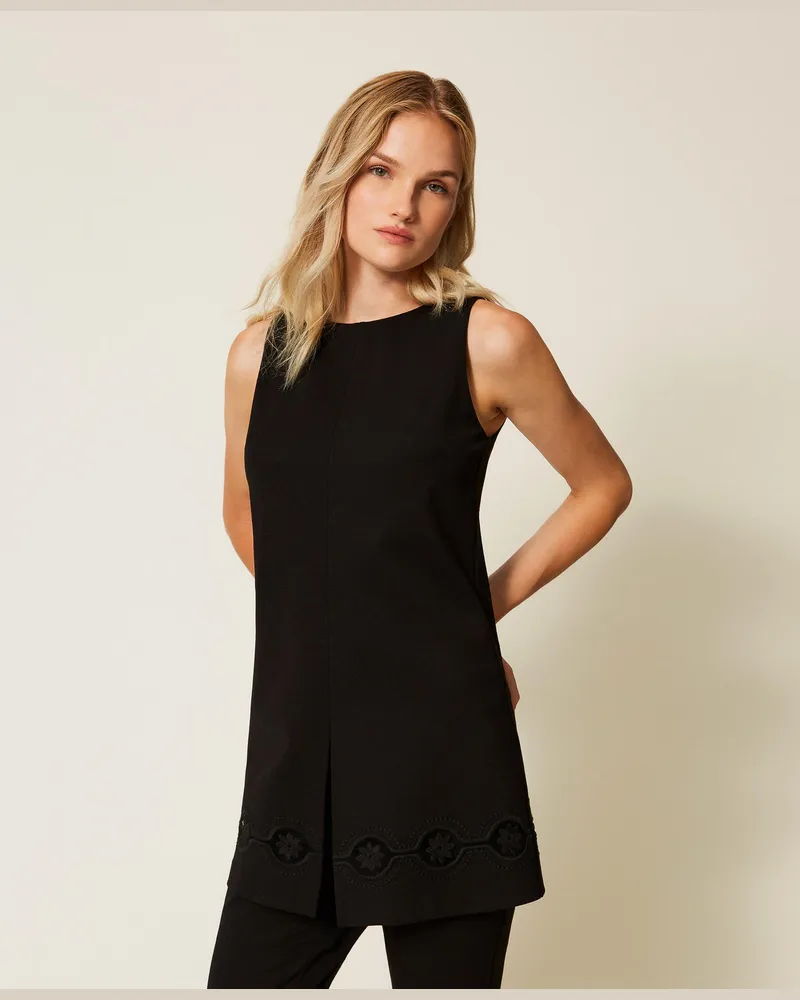 Twin-Set Kleider - Tunika mit floraler Stickerei, Schwarz, Größe Schwarz