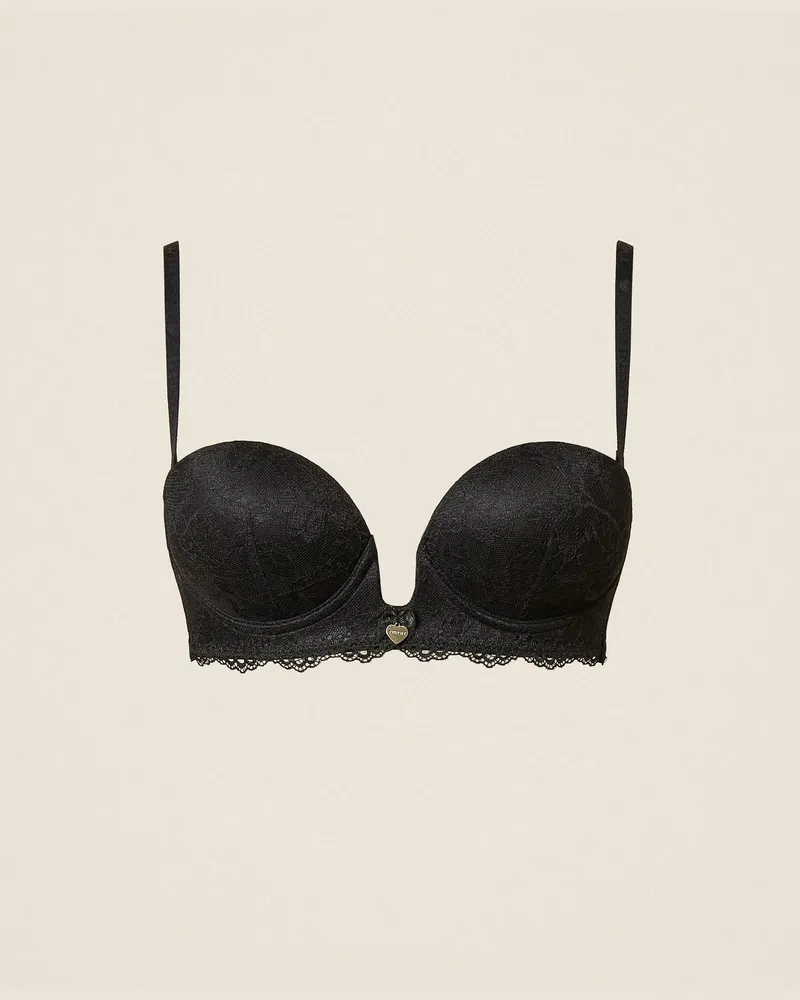 Twin-Set Bandeau-BH mit Spitze, Damen, Schwarz Schwarz
