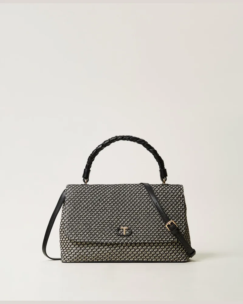 Twin-Set Taschen - Top-Handle-Bag aus Canvas in Netzoptik, Schwarz, Einheitsgröße 