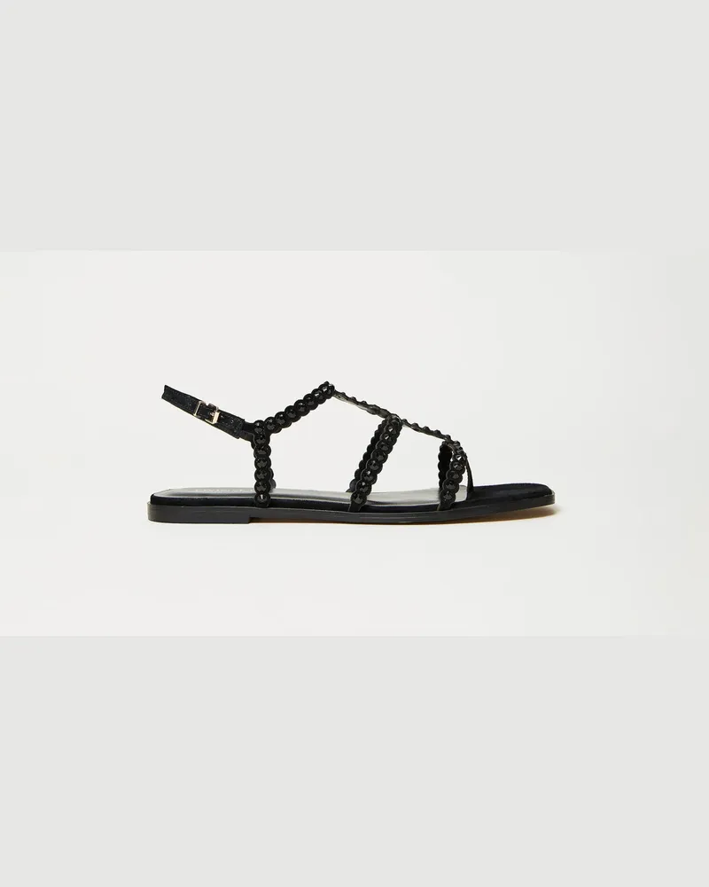 Twin-Set Schuhe - Flache Sandale mit Alloverstrass, Schwarz, Größe Schwarz