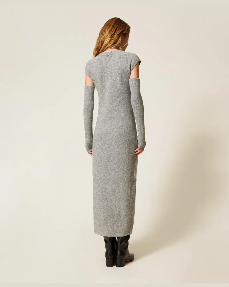 Actitude by Twinset Kleider - Maxikleid aus recyceltem Garn mit Armlingen, Hellgrau-Melange, Größe Hellgrau-melange