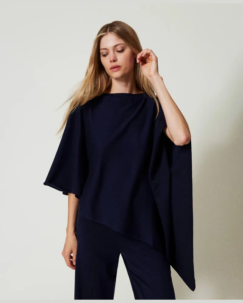 Twin-Set Jacken und Outerwear - Asymmetrischer Strickponcho, Blackout Blau, Einheitsgröße Blackout