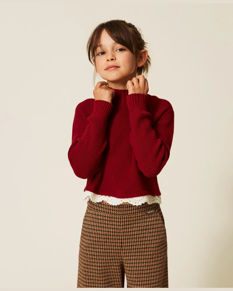 Twin-Set Stehkragenpullover mit Häkeldetails 