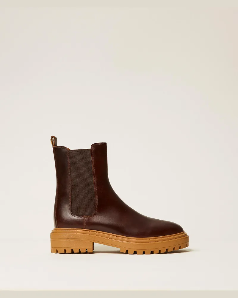 Twin-Set Schuhe - Chelsea-Boots aus Leder, Kaffee, Größe Kaffee